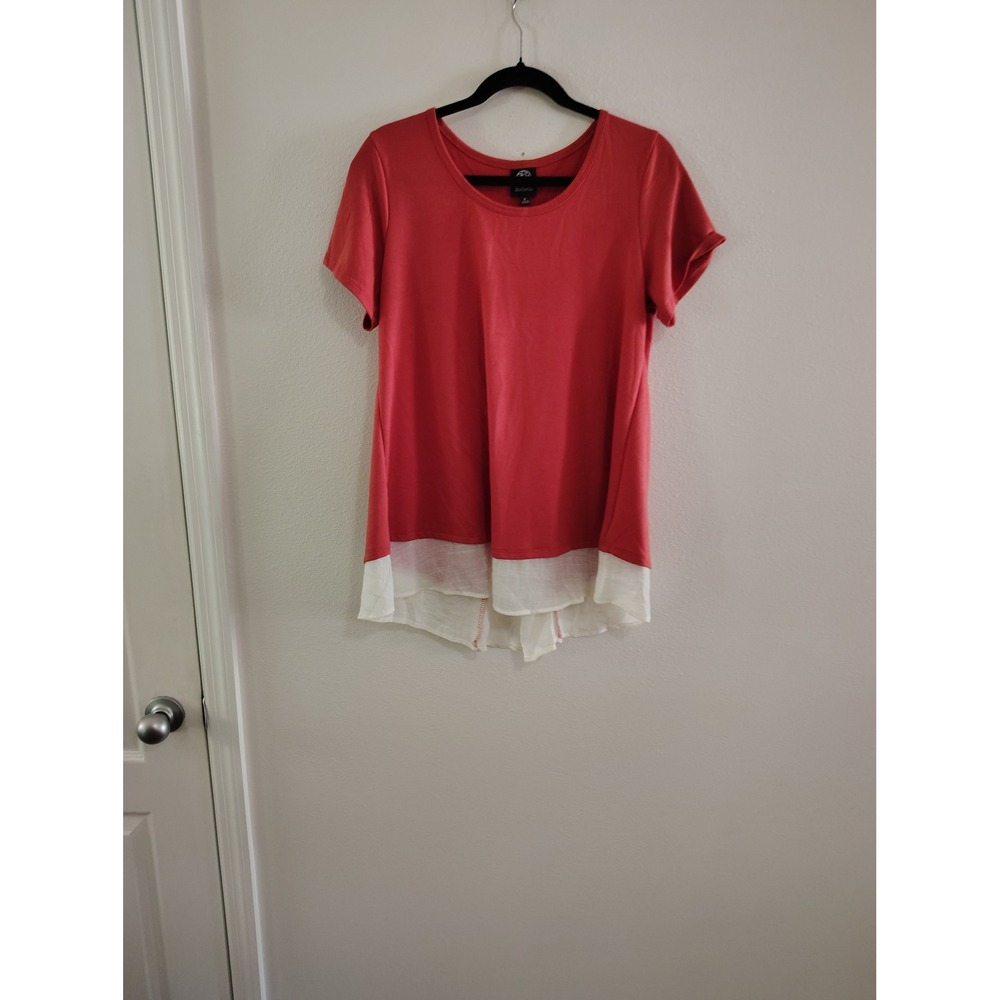 Bobeau Womens‎ Coral Pink Mixed Media Layered Button Back Top Size M
